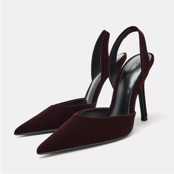 Zara Shoes - Zara velvet effect burgundy sling back heels